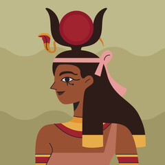 Egyptian beautiful goddess Isis in flat style. Cartoon vector illustration.