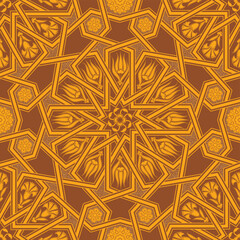 Gold Yellow Colorful Ottoman Star Transition Patterned. Turkish Ceramic Tile Pattern.