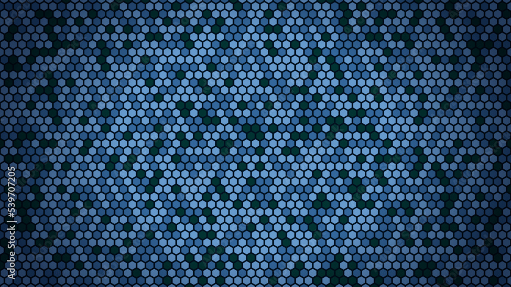 Poster abstract blue hexagon technology pattern consists of different hexagons isolated on dark background.