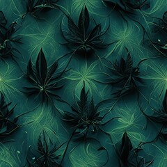 Abstract floral  seamless backround  with leaves of cannabis. Seamless pattern. 3D render. Ai generated