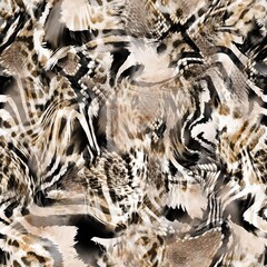 Seamless abstract mixed animal print, leopard, zebra and snake texture.