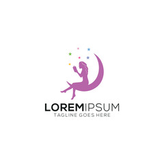 Design of woman reading a book on moon background. sweet dream icon