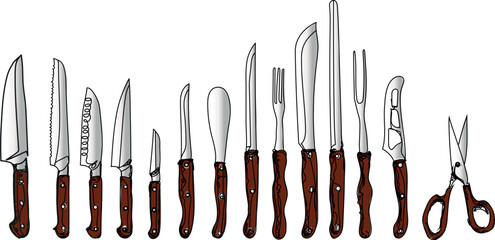 vector color set of kitchen knives