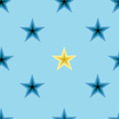 Seamless stars vector illustration. Pattern with 3d blue and yellow star. Creative design for wallpaper and print bed linen.