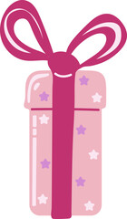 Hand drawn gift box  with tied bow. Doodle cartoon style