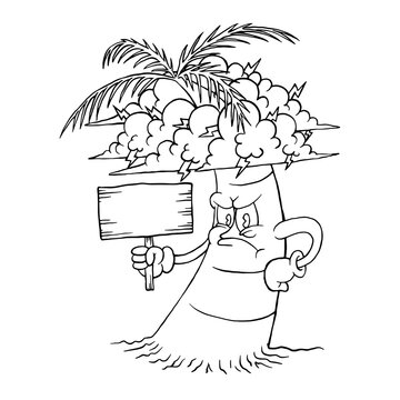 Coloring illustration of cartoon grumpy palm tree mascot