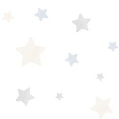 Watercolor seamless Pattern with Stars on white background. Backdrop in cute pastel blue and beige colors. Illustration for baby textiles or wrapping paper