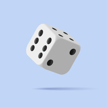 White dice with black dots 3d icon. Rounded corners cube in the air, render 3d graphics