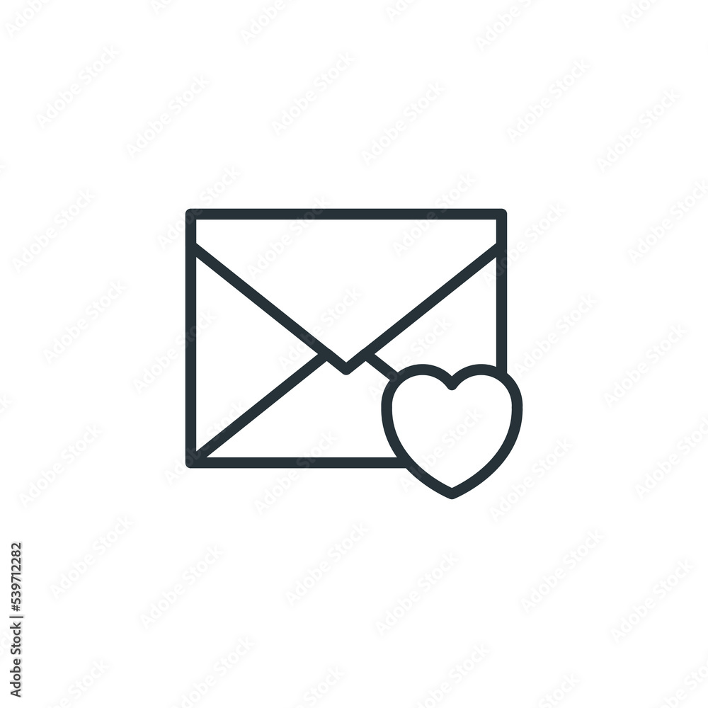 Poster web line icon. love letter. heart envelope. note or message with heart vector line art icon for apps