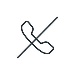 Decline phone call black. Block or reject call thin line icon. Vector illustration of a phone with a crossed line