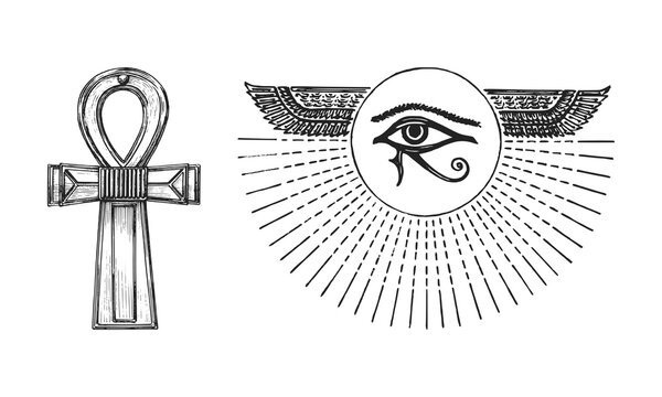 The Eye of Horus and the Ankh,vector illustrations