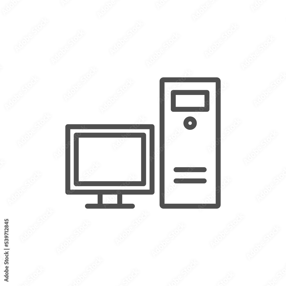 Poster home desktop computer personal pc flat vector icon for apps and websites. desktop computer screen
