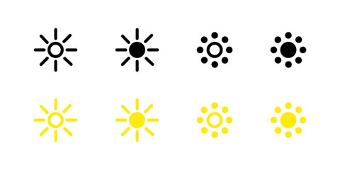 Sun icon. Bright sunlight. Black and yellow color. Vector sign.