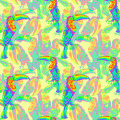 Toucan exotic tropical bird watercolor seamless pattern isolated © Ekaterina Lanbina