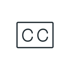Subtitle vector icon in black line style icon, style isolated on white background, Closed captioning icon vector illustration. displaying text on video screen for broadcast and television, CC icon