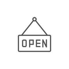 Open sign icon in trendy flat style. Board with text line icon.