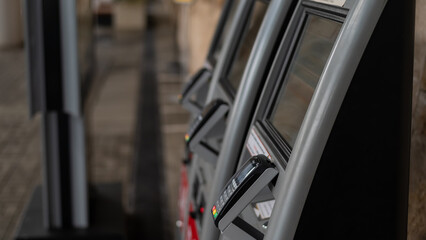 Self-service machine with contactless payment by phone. 