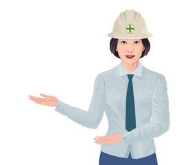 professional female hand gesture to introduce woman hat illustration transparent background industrial hard hat
