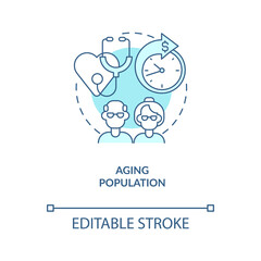Aging population turquoise concept icon. Costly medicine reason. Increasing age abstract idea thin line illustration. Isolated outline drawing. Editable stroke. Arial, Myriad Pro-Bold fonts used