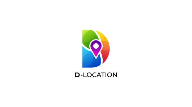 Colourful Letter D Pin Point Map Simple Logo design Icon Vector Template
