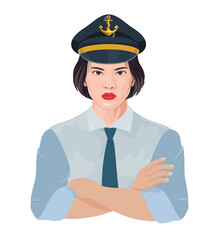 arms folded woman hat illustration transparent background marine sailor captain hat black