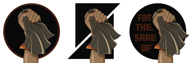 For the Sake Of | Iranian Revolution Illustration | Woman's Fist with Burning Headscarf, Hijab