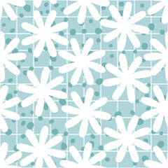 Vintage seamless pattern with snowflakes and drops on checkered background. Winter print for tee, paper, fabric, textile. Retro style vector illustration for decor and design.
