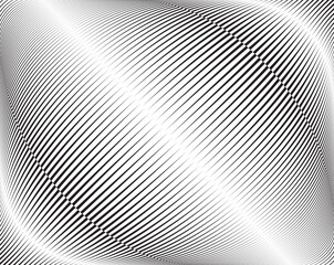  Line art optical art. Psychedelic background. Monochrome background. Optical illusion style. Black dark background. . Graphic ornament. Vector template