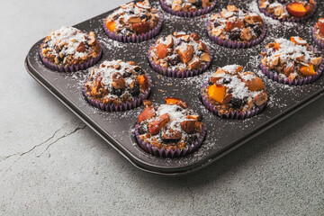 Cookies, cupcakes, candies, cake and party decoration. Birthday or wedding party