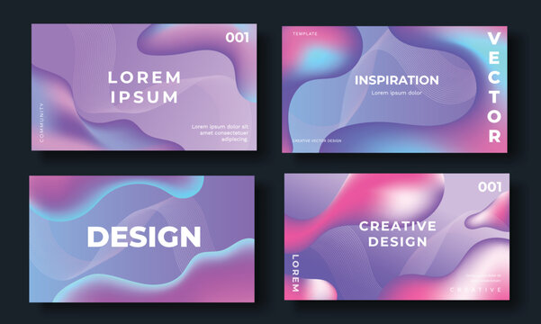 Abstract fluid gradient cover template. Set of modern poster with wavy lines, liquid organic shapes, vibrant color. Gradient background for brochure, flyer, wallpaper, banner, business card.