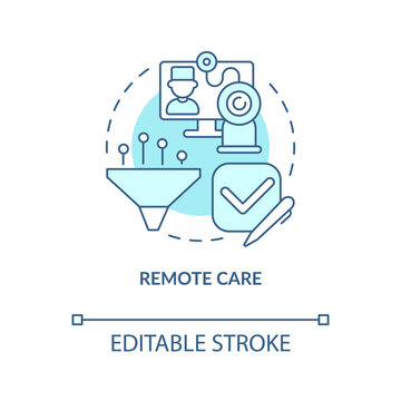 Remote Care Turquoise Concept Icon. Medicine In Post Covid Era. Telehealth Services Abstract Idea Thin Line Illustration. Isolated Outline Drawing. Editable Stroke. Arial, Myriad Pro-Bold Fonts Used