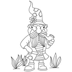 An old genome with his smoke pipe outline artwork coloring pages