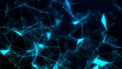 Colored polygonal space. Connection dots and lines structure. Digital background. Triangular futuristic business wallpaper. 3d rendering