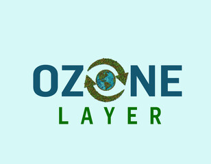 Ozone layer or ozone shield. Ozone Layer Preservation International Day. 3D globe shape isolated with lettering typography.