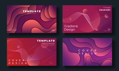 Abstract gradient cover template. Set of modern poster with organic shapes overlap, circles, wavy lines. Gradient futuristic background for brochure, flyer, wallpaper, banner, business card.