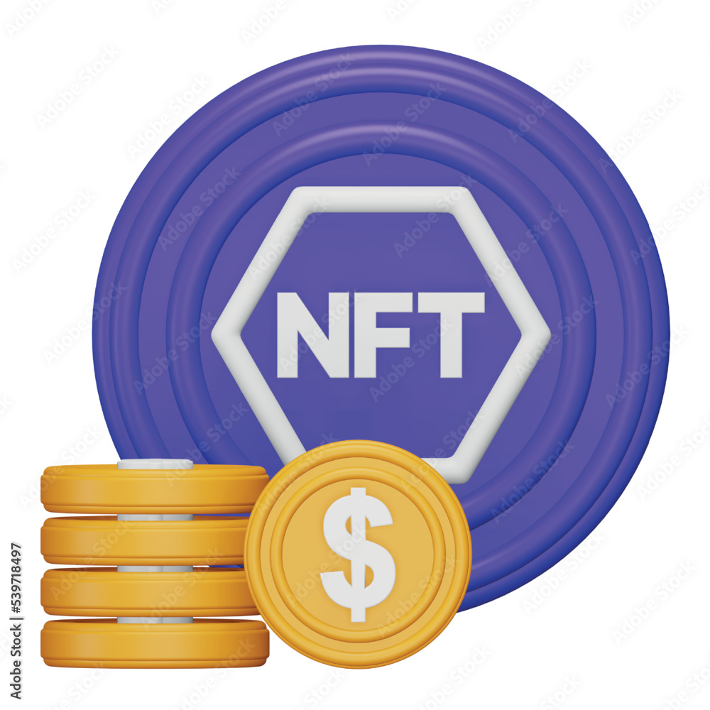 Aufkleber nft expensive token 3d rendering isometric icon.