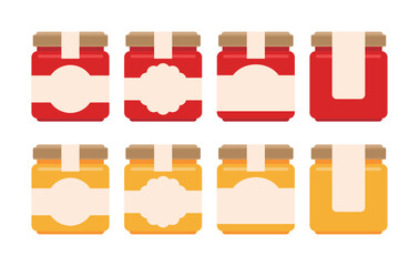 Jam glass bottle mockup illustration set with label packaging.