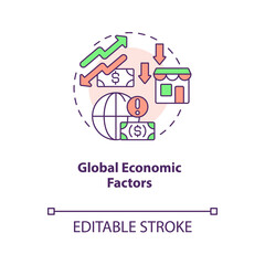 Global economic factors concept icon. Agricultural inflation. Harvesting challenges abstract idea thin line illustration. Isolated outline drawing. Editable stroke. Arial, Myriad Pro-Bold fonts used