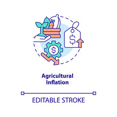 Agricultural inflation concept icon. Food prices growth. Farming economics problem abstract idea thin line illustration. Isolated outline drawing. Editable stroke. Arial, Myriad Pro-Bold fonts used