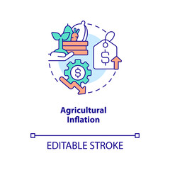 Fototapeta na wymiar Agricultural inflation concept icon. Food prices growth. Farming economics problem abstract idea thin line illustration. Isolated outline drawing. Editable stroke. Arial, Myriad Pro-Bold fonts used
