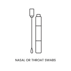 Applicator in a test tube icon line in vector, disposable system for taking a swab from the nose and throat for laboratory analysis.