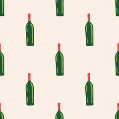 Seamless Pattern with a Bottle of Wine. Thanksgiving Day collection. Flat vector illustration.