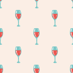 Seamless Pattern with Glass of Wine. Thanksgiving Day collection. Flat vector illustration.