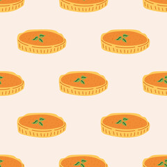 Seamless Pattern with Pumpkin Pie. The Thanksgiving Day collection. Flat vector illustration