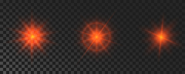 Set of red glowing sparkling stars