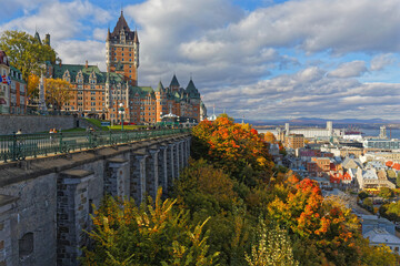QUEBEC, CANADA, October 8, 2022 : Terrasse Dufferin, Château Frontenac and Petit Champlain...