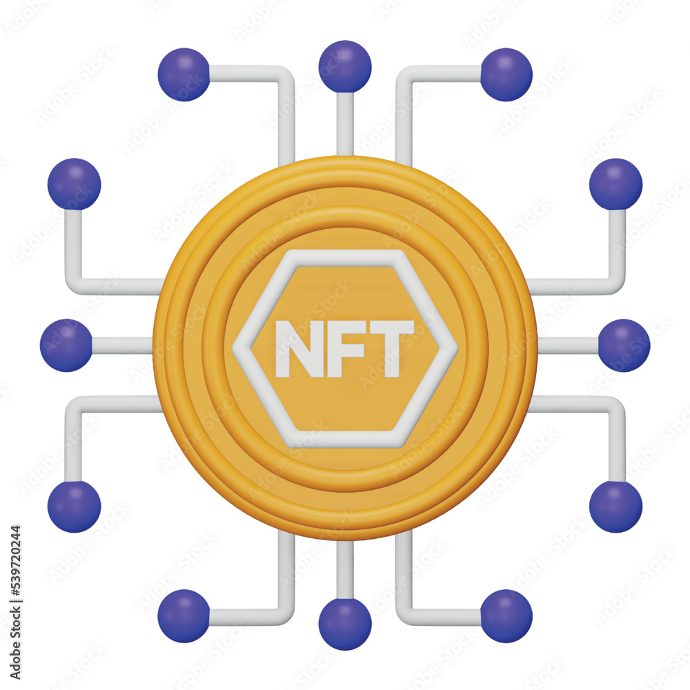 Poster nft digital token 3d rendering isometric icon.