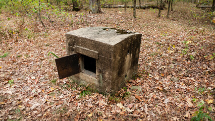 Devils Den State Park, Arkansas, old cement wood burning oven in the forest