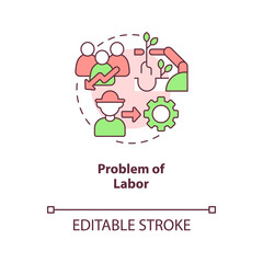 Problem of labor concept icon. Farming mechanization. Reduce workforce. Automation abstract idea thin line illustration. Isolated outline drawing. Editable stroke. Arial, Myriad Pro-Bold fonts used