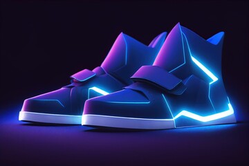 Hyper realistic illustration of a pair of blue sneakers with white lights